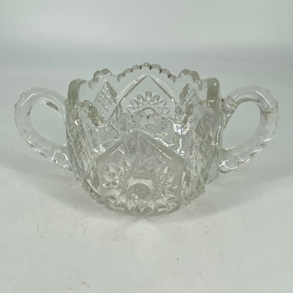 Vintage Clear Glass Open Sugar Bowl 2 Handles Starburst Pattern